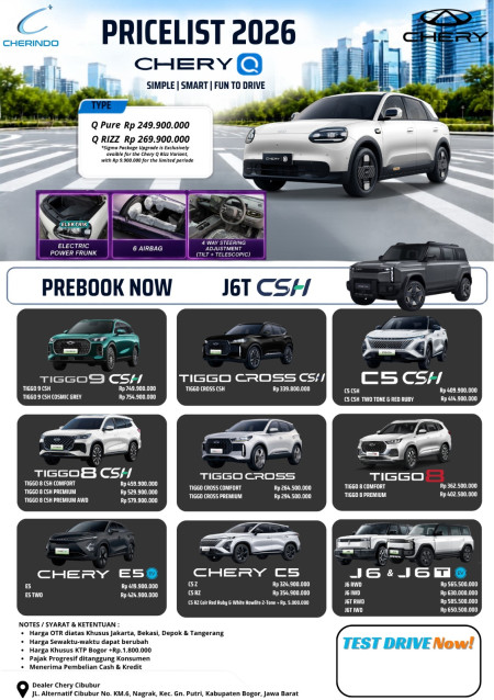 Pricelist Harga Chery Cibubur 2026 - Promo Chery Cibubur 2026